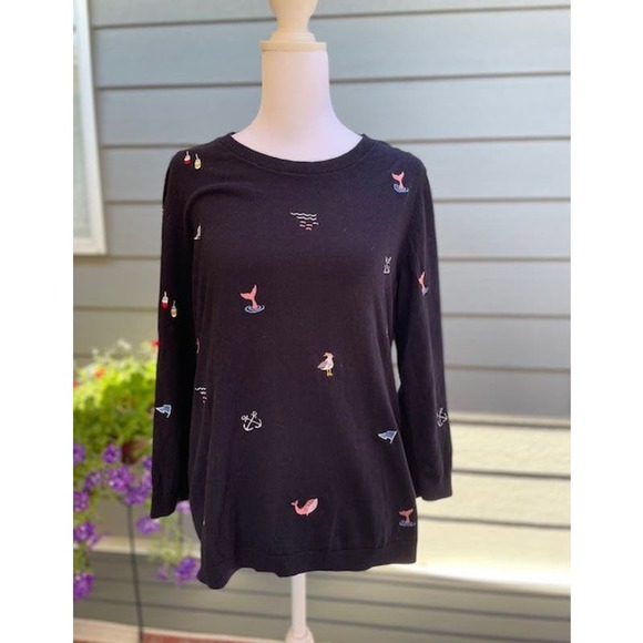 Talbots Women's Long Sleeve Navy Crewneck Embroidered Sweater Size‎ Medium - Picture 1 of 4